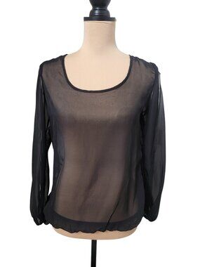 Dots Size S Vintage Sheer Black Mesh Blouse with Open Sleeves.